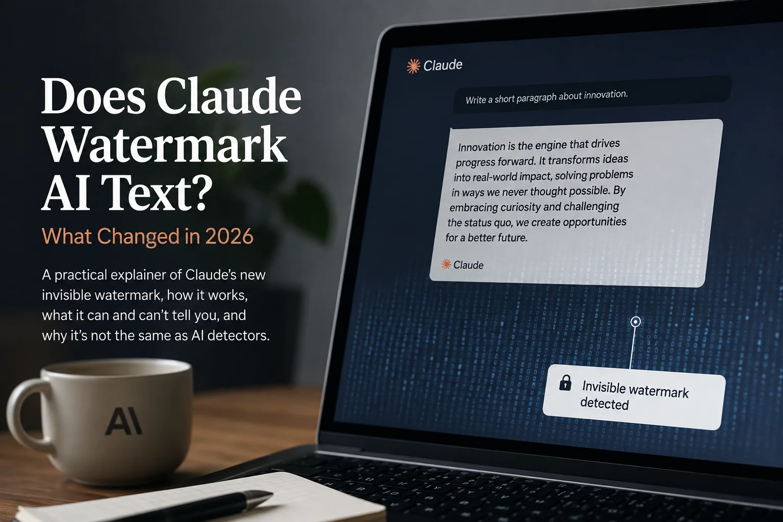 An invisible watermark hidden inside a block of AI-generated text