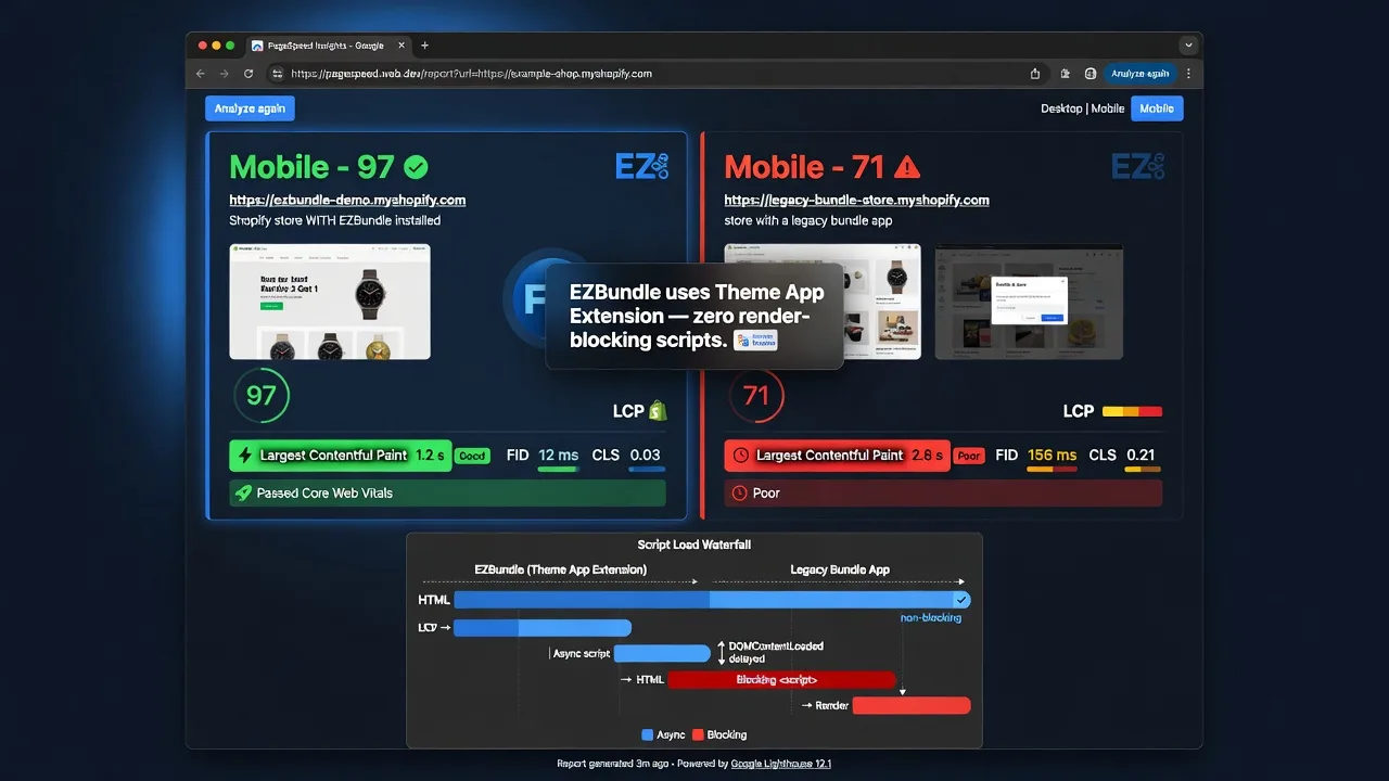 EZBundle Shopify PageSpeed test results