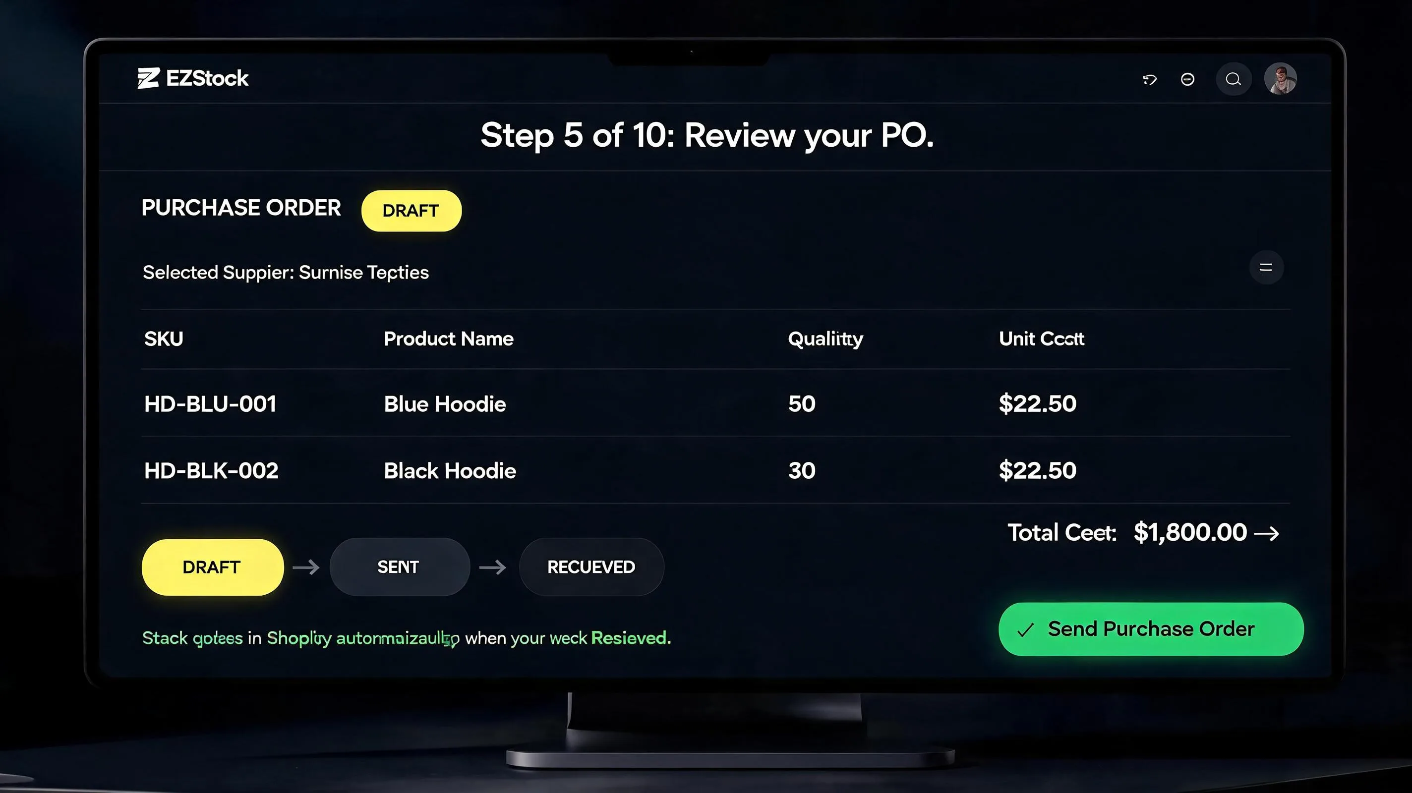 How to create a purchase order in Shopify using EZStock