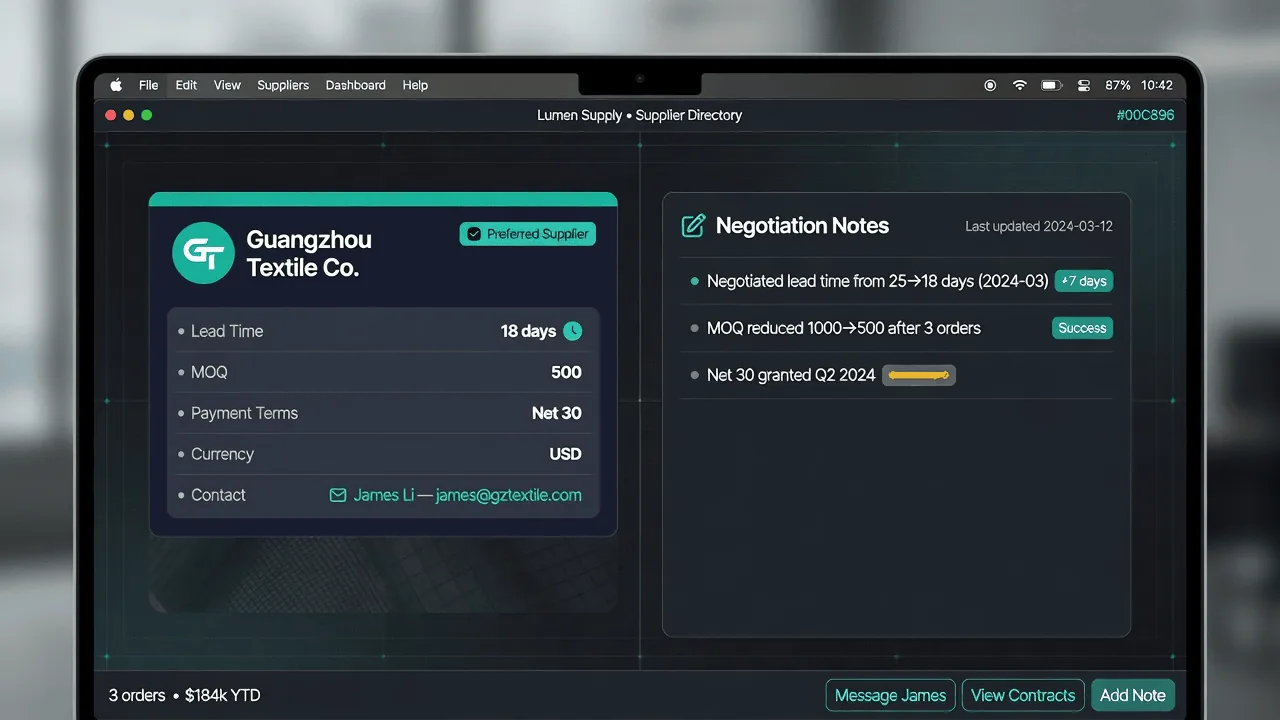Shopify supplier negotiation strategy showing lead times and MOQ discussion