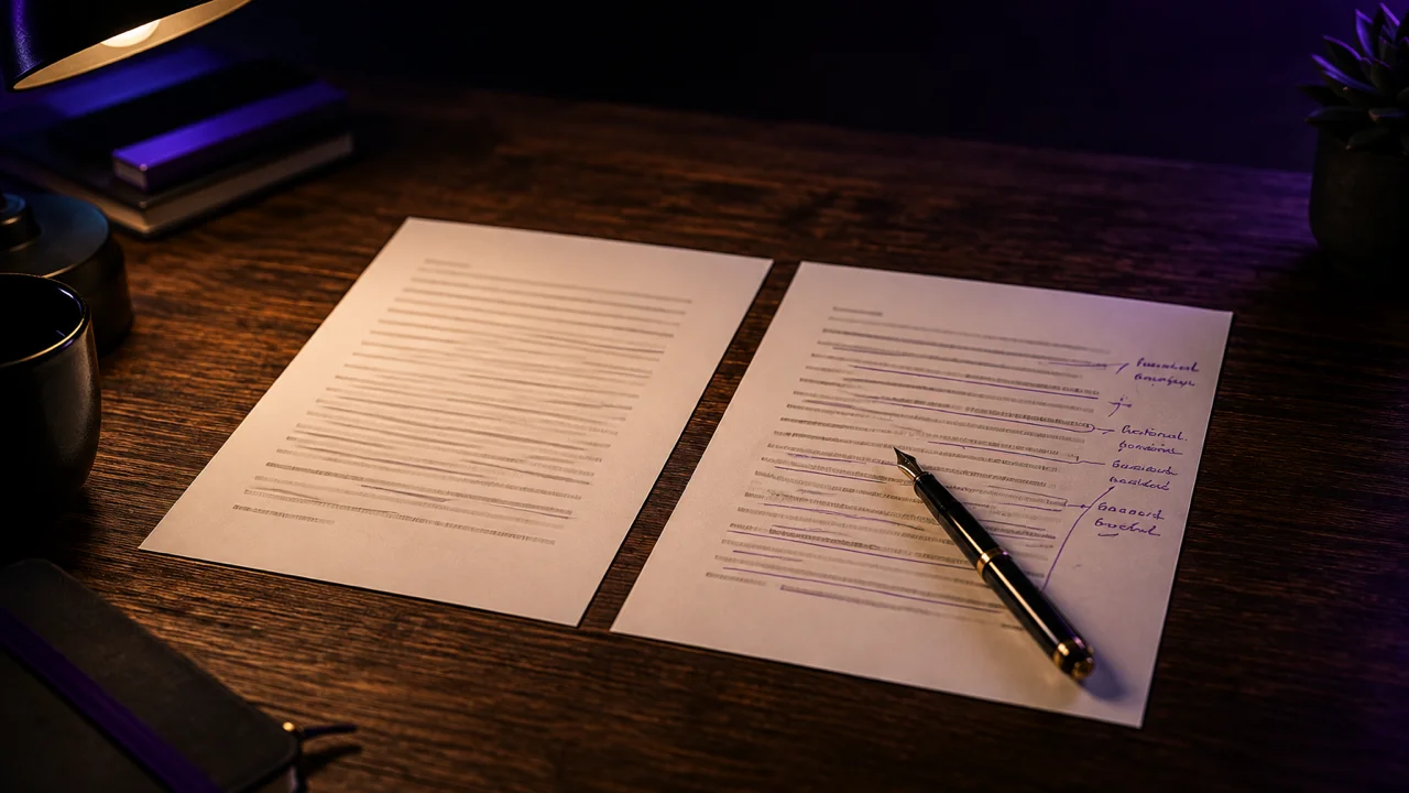Before and after of a cover letter edited to sound less AI-generated, with generic phrases replaced by specific results