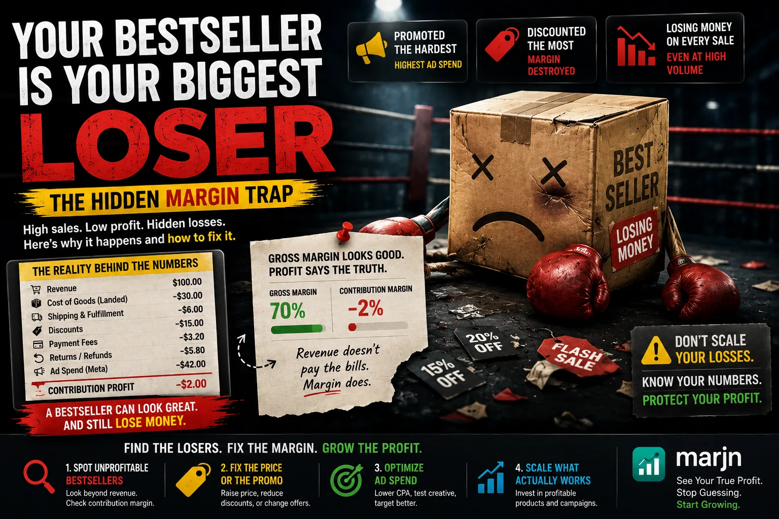 A top-selling product losing money per order after discounts and ad spend