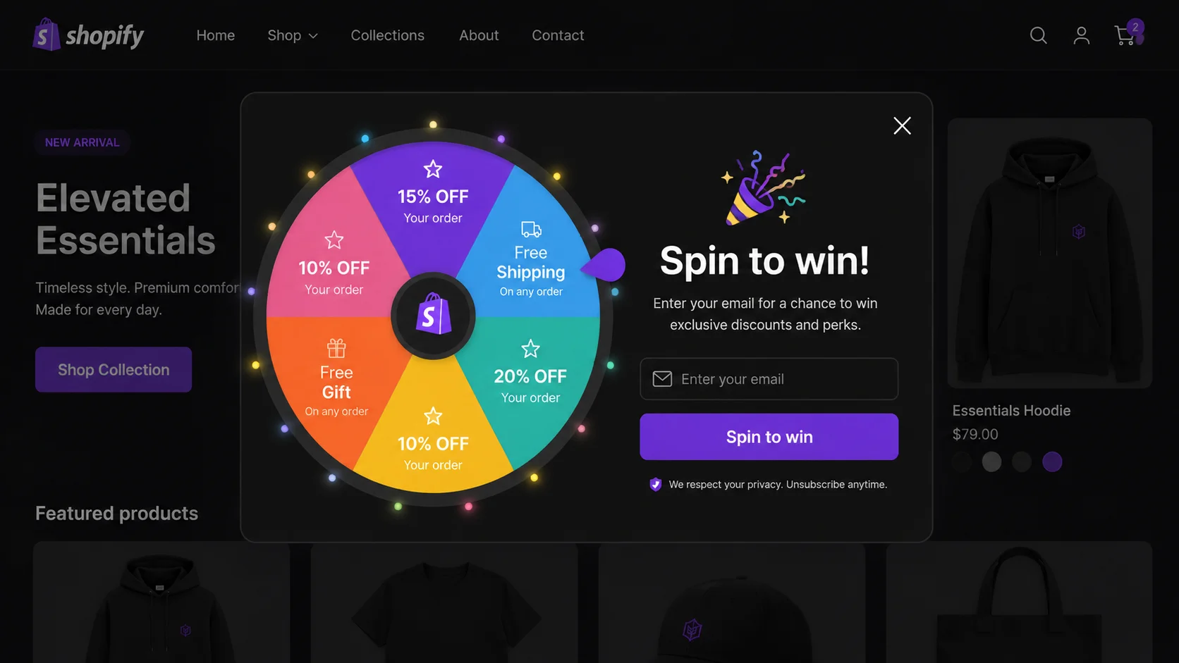 Shopify spin wheel popup — gamified email capture that converts 3x better