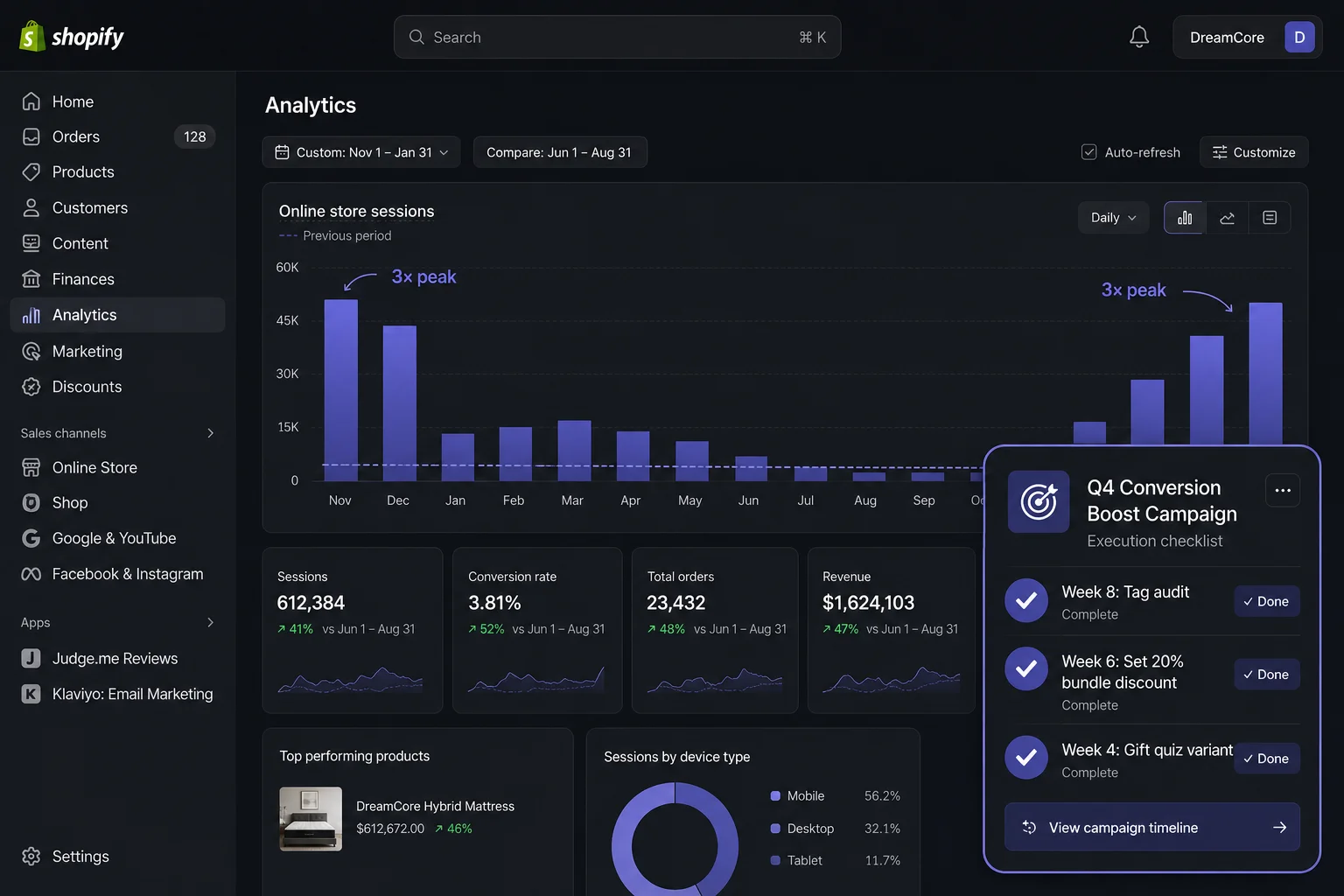 Sleep brand seasonal campaign strategy — Black Friday to New Year
