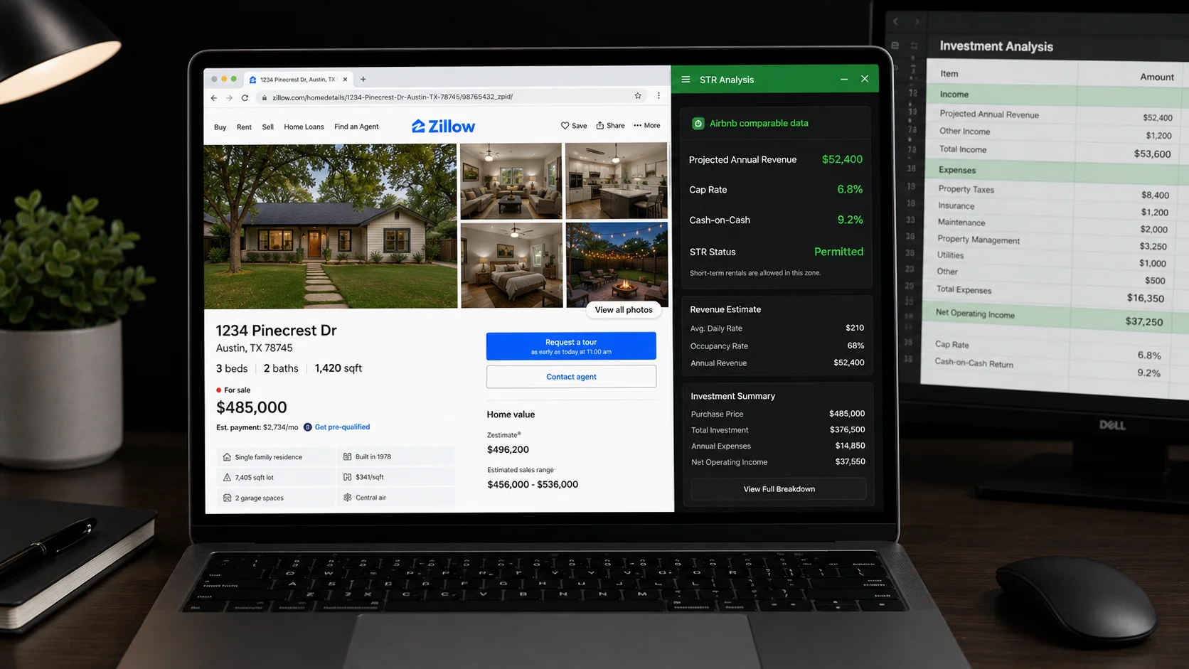 Real estate investment tools comparison for STR investors — STRInvest on a Zillow property listing