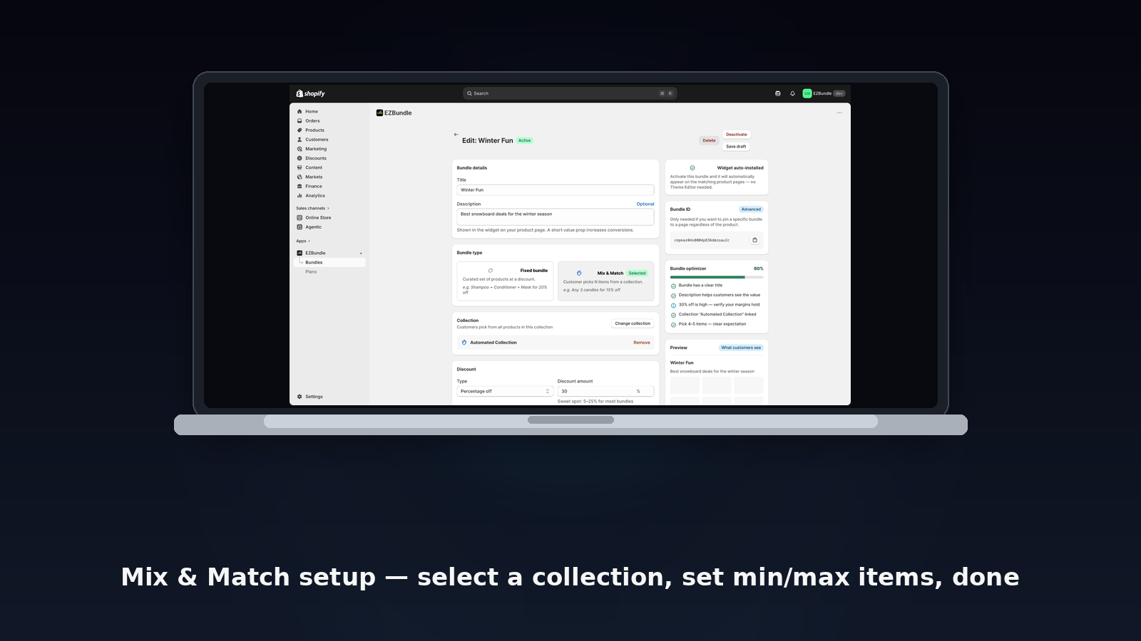 Edit mix and match bundle in EZBundle Shopify app