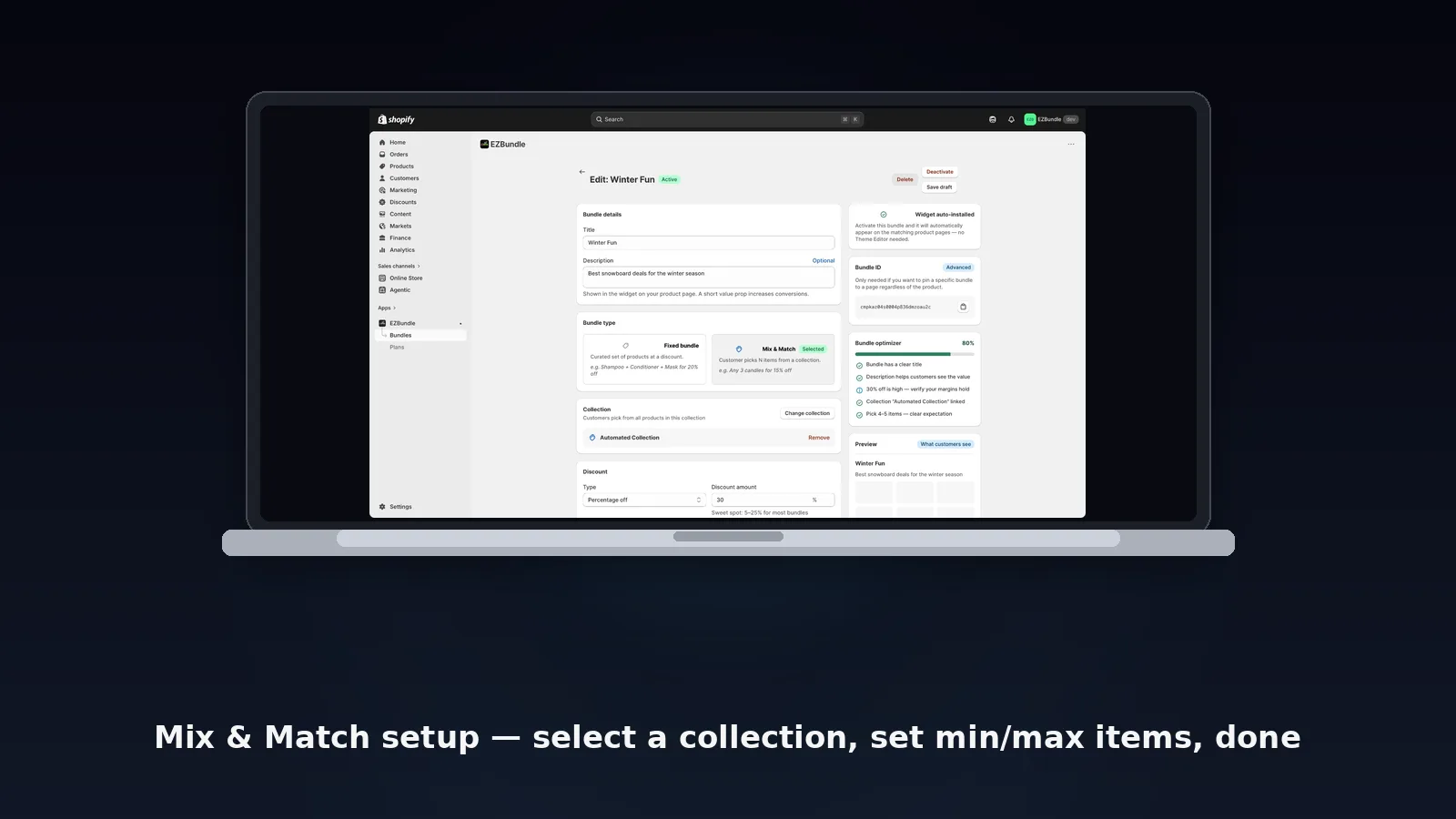Edit mix and match bundle in EZBundle Shopify app