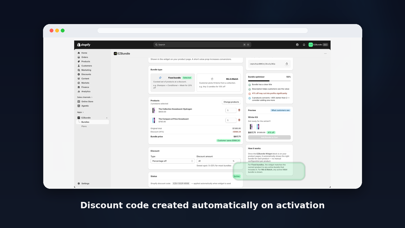 EZBundle products and discount configuration