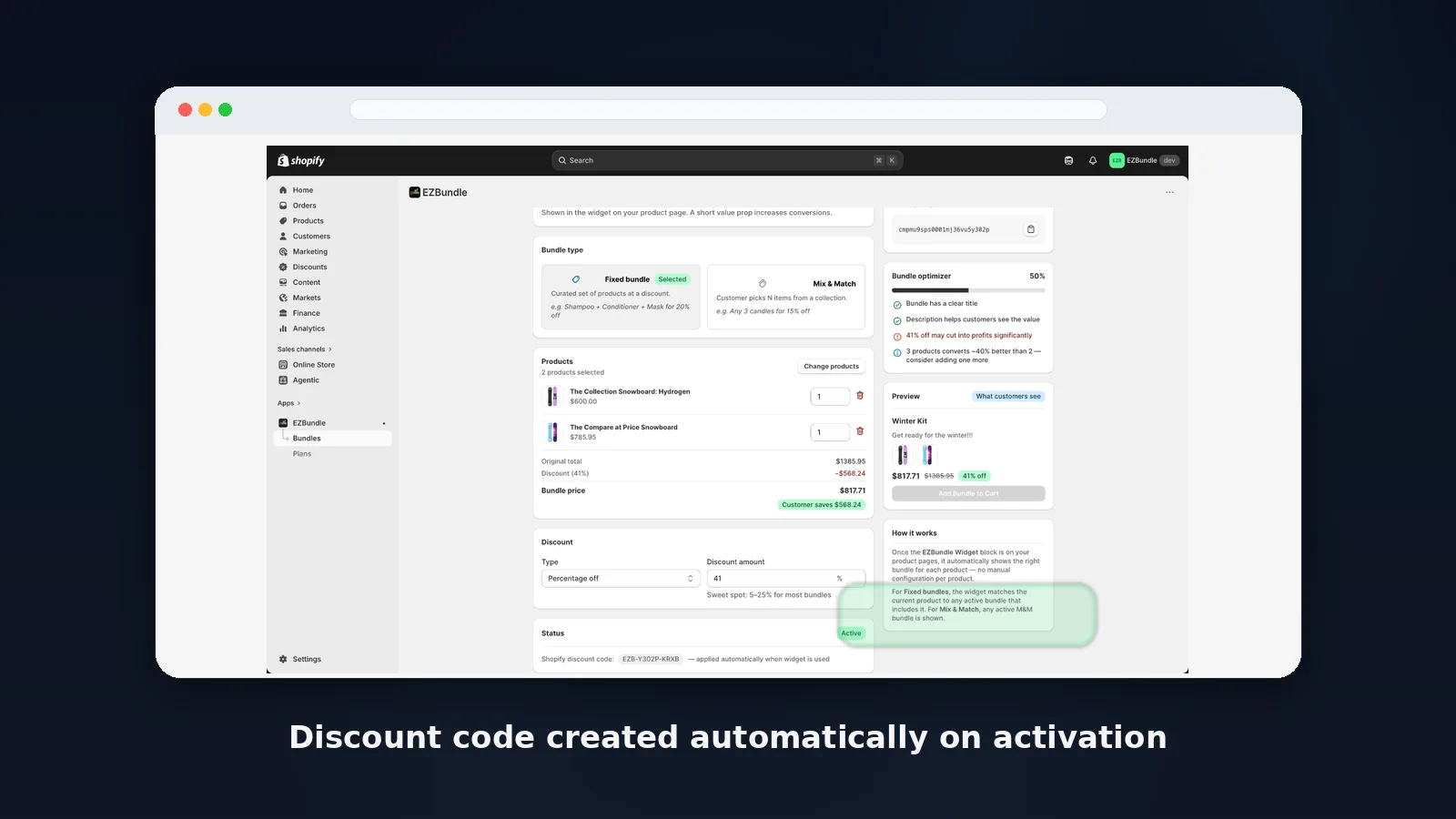 EZBundle products and discount configuration