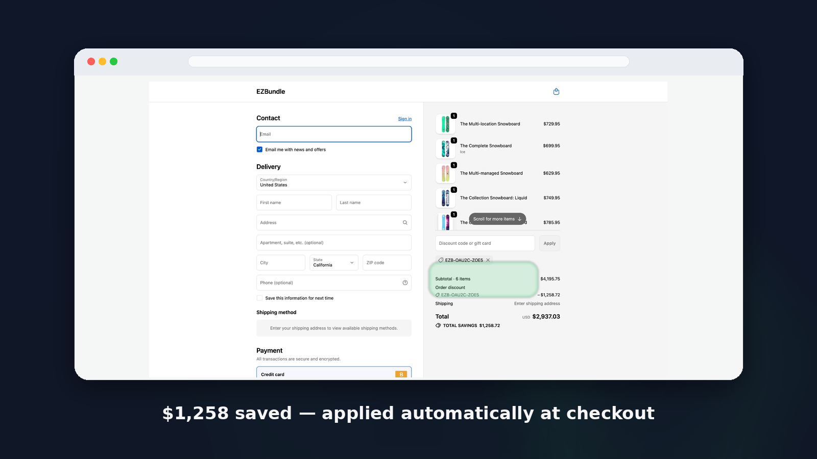 EZBundle mix and match discount applied at Shopify checkout