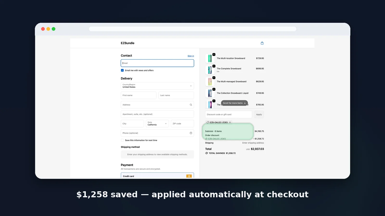 EZBundle mix and match discount applied at Shopify checkout