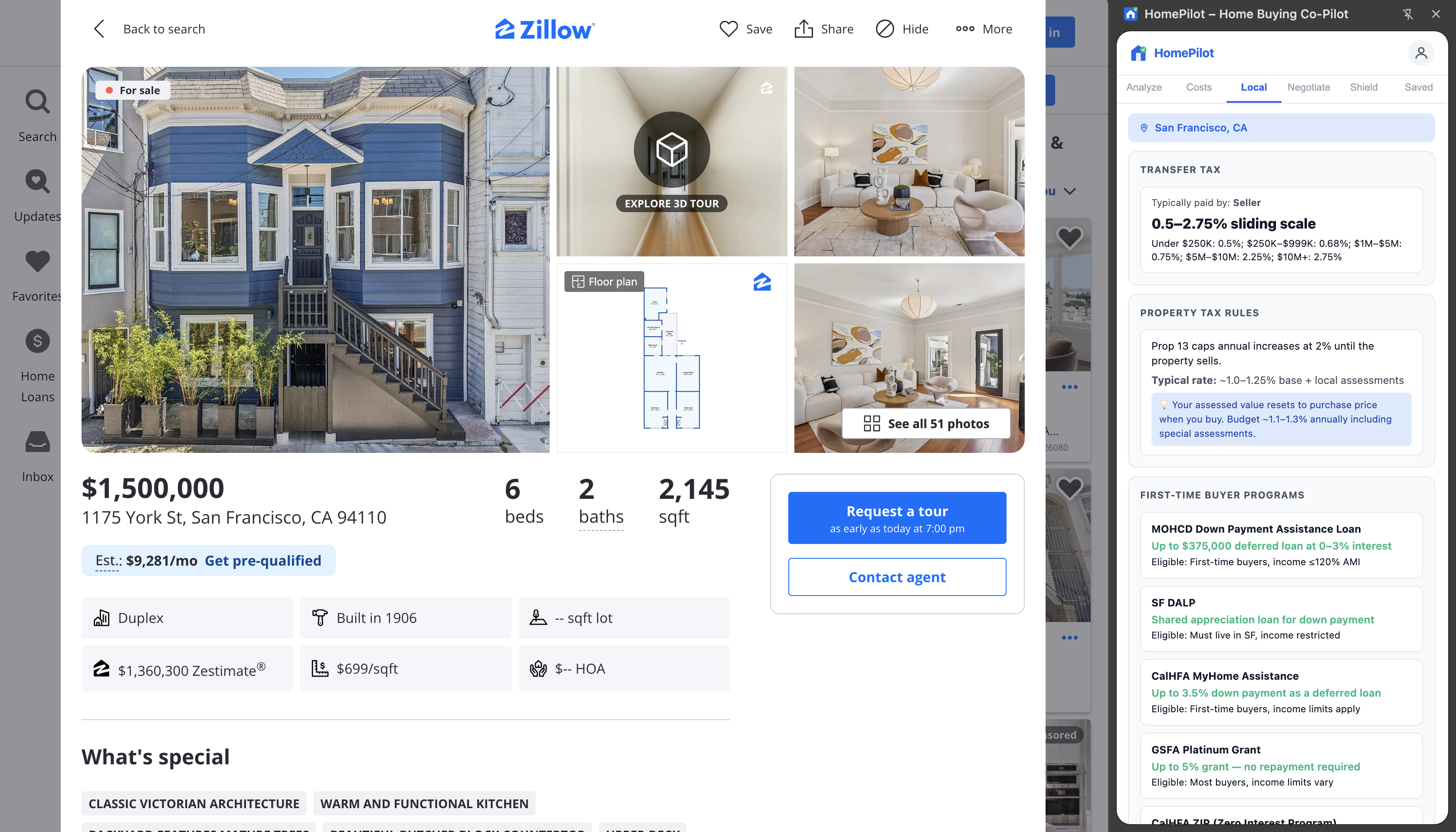HomePilot Local Laws tab — San Francisco transfer tax and first-time buyer programs