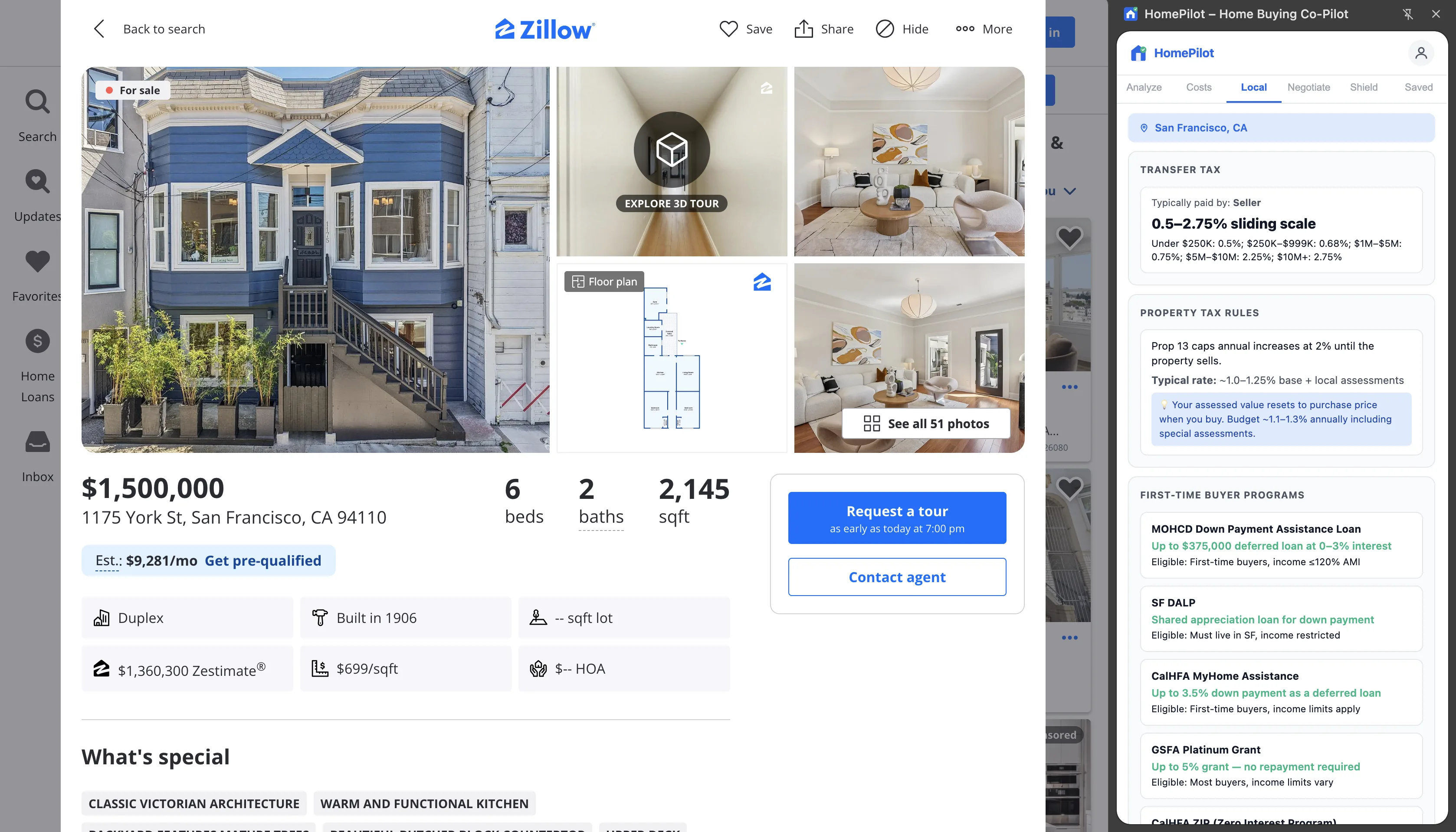 HomePilot Local Laws tab — San Francisco transfer tax and first-time buyer programs