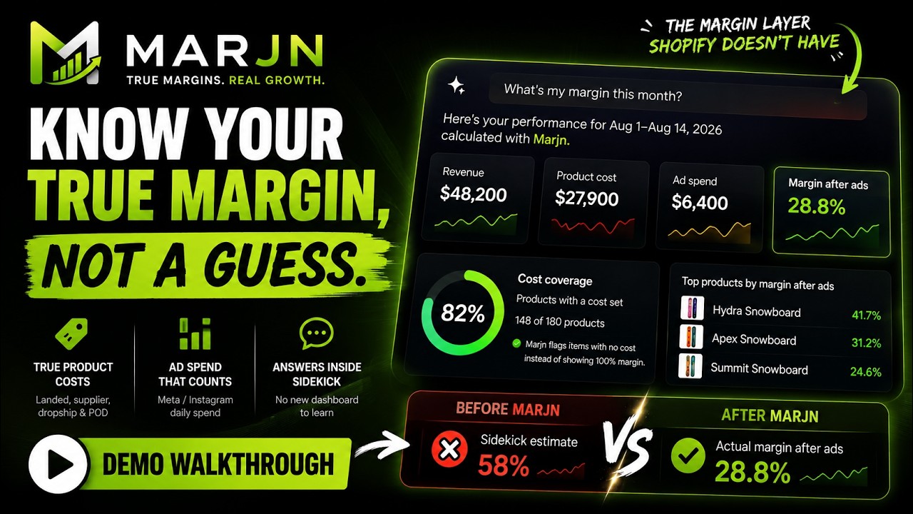 Marjn demo: your true margin inside Shopify Sidekick
