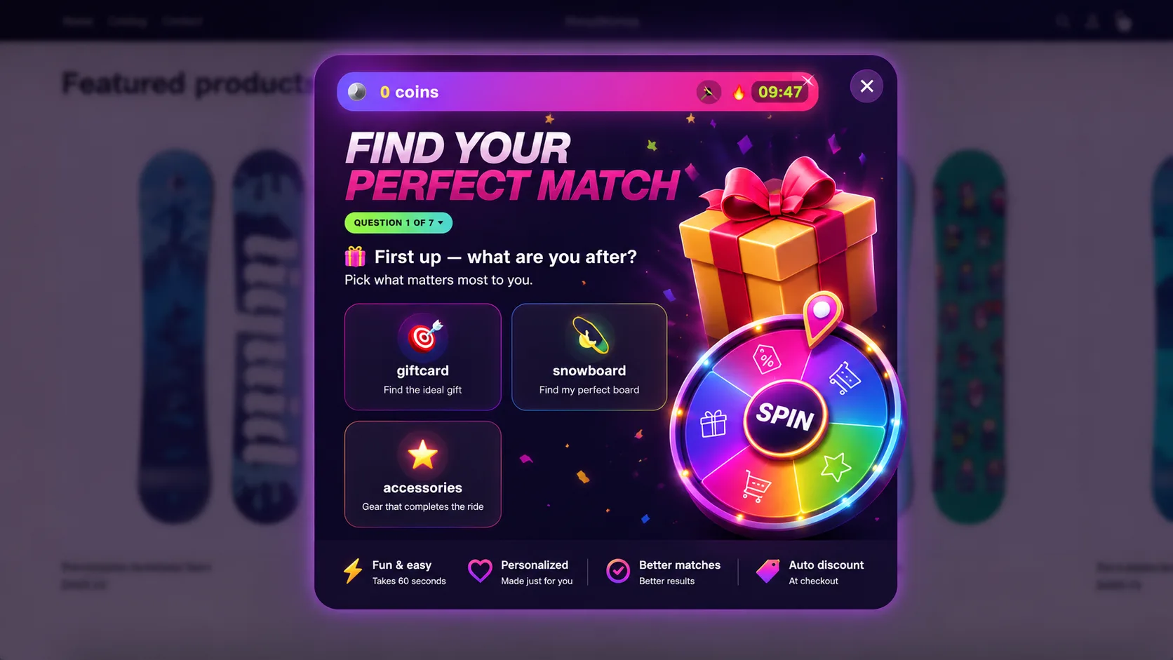 Shopper picks a category in the gamified product finder quiz