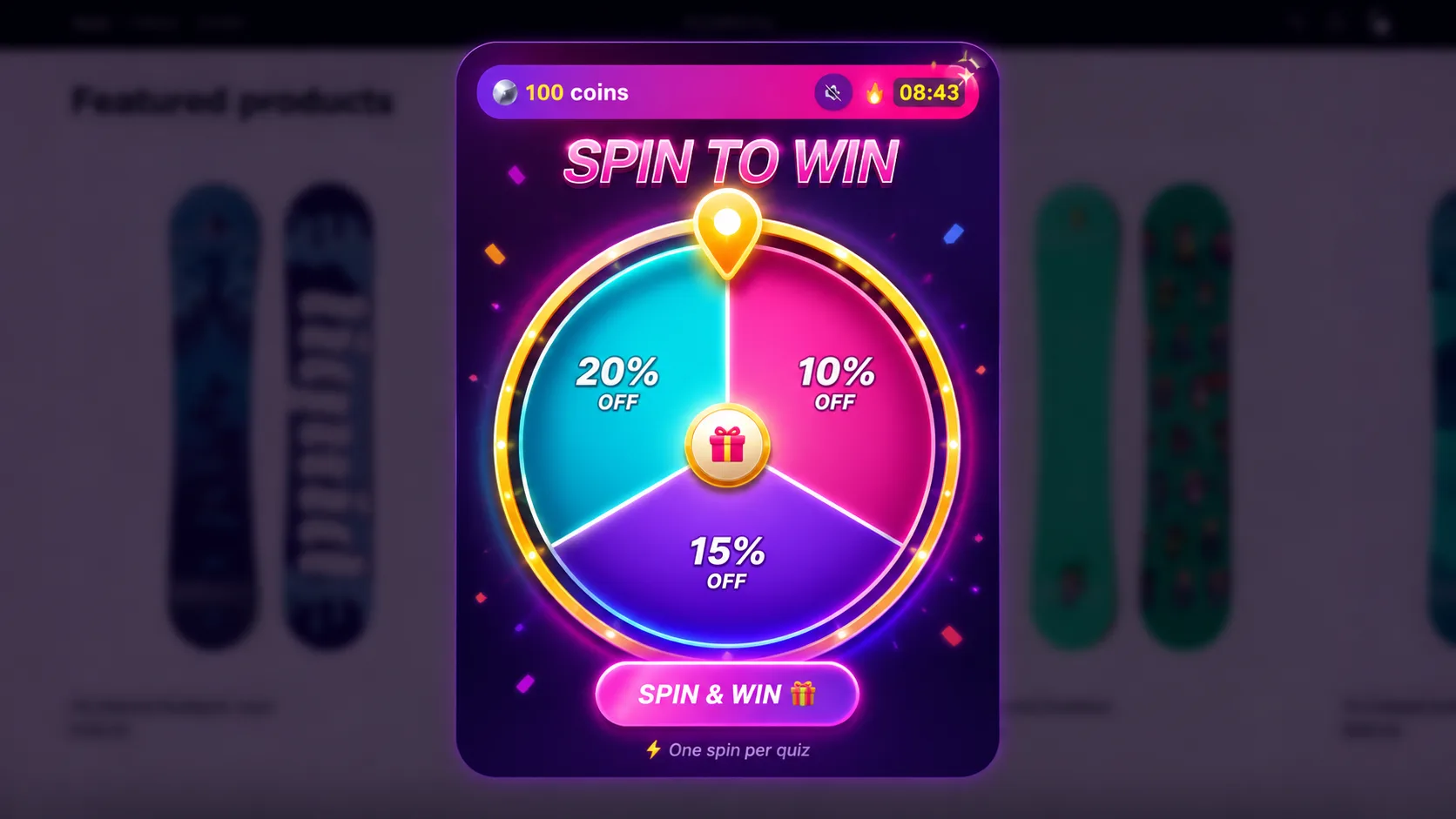 Spin-to-win wheel gives up to 20% off after the quiz