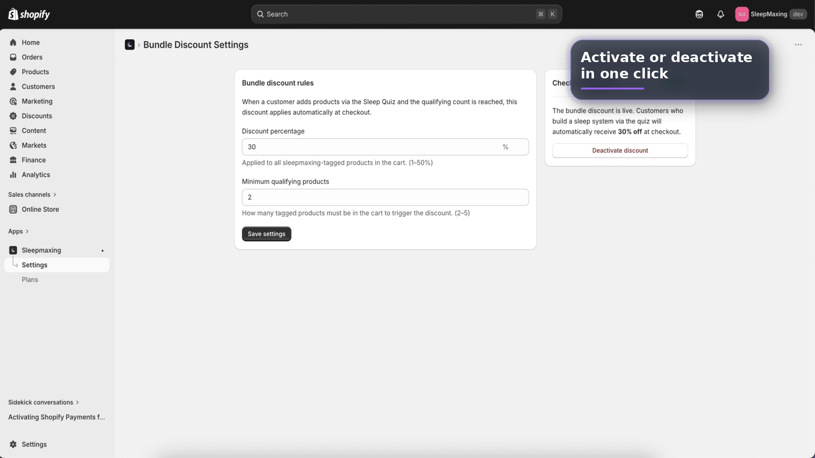 Admin settings to control discount and bundle rules