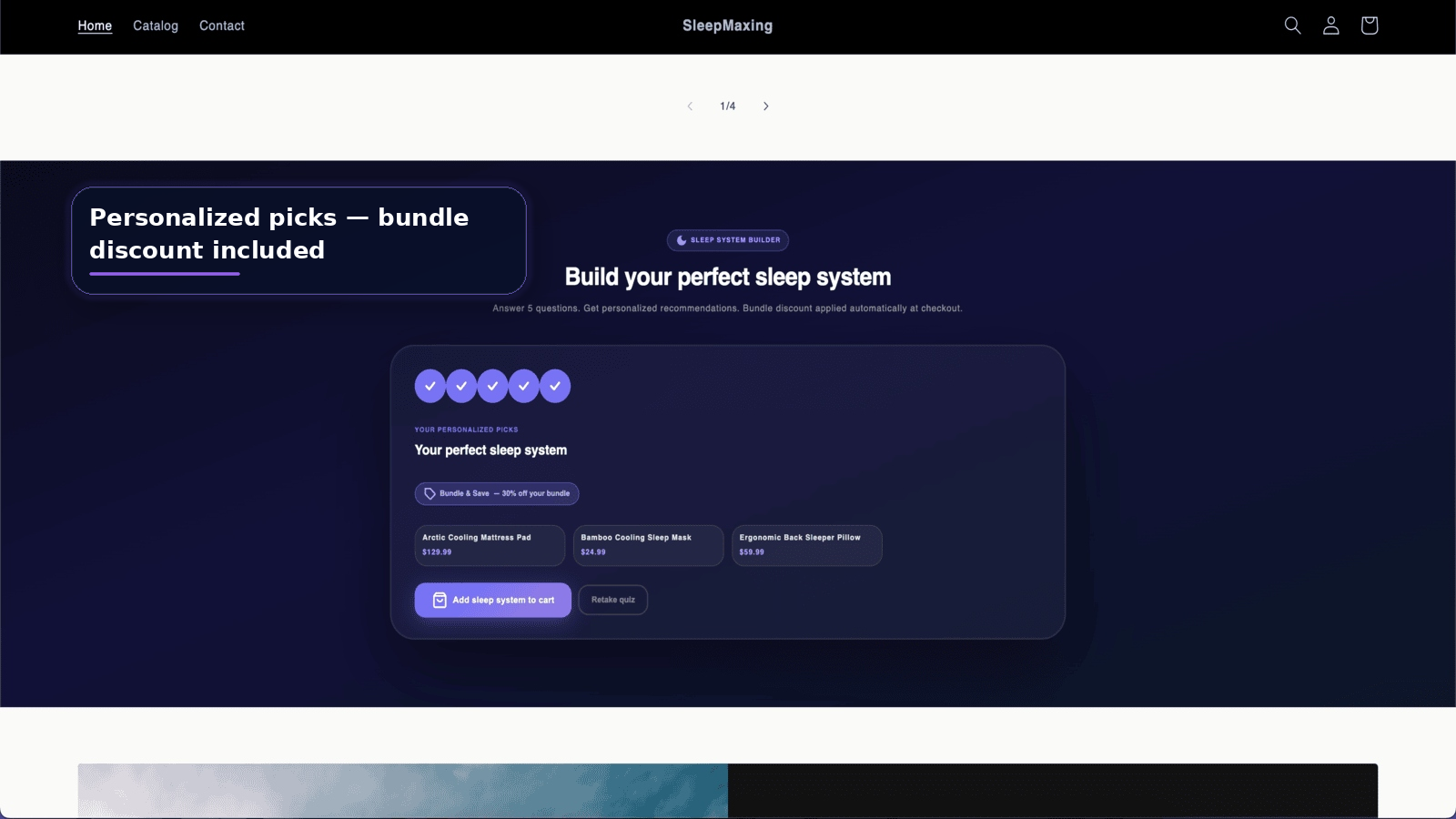 Quiz complete showing personalized bundle picks